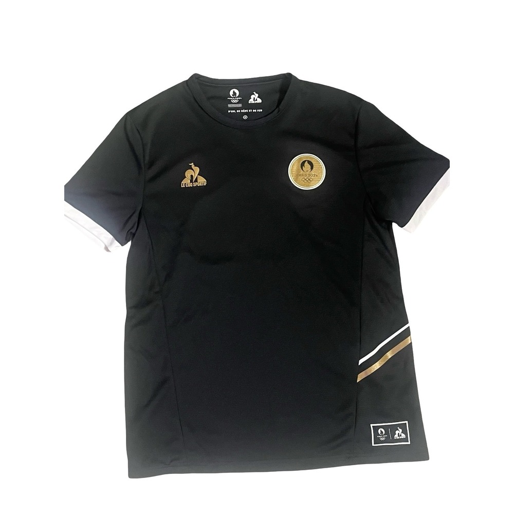 Le Coq Sportif Paris 2024 Olympics Men T-Shirt Black Gold Official Licensed Med